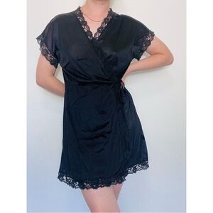 Sears | Vintage 80s Black Lace Lingerie Robe